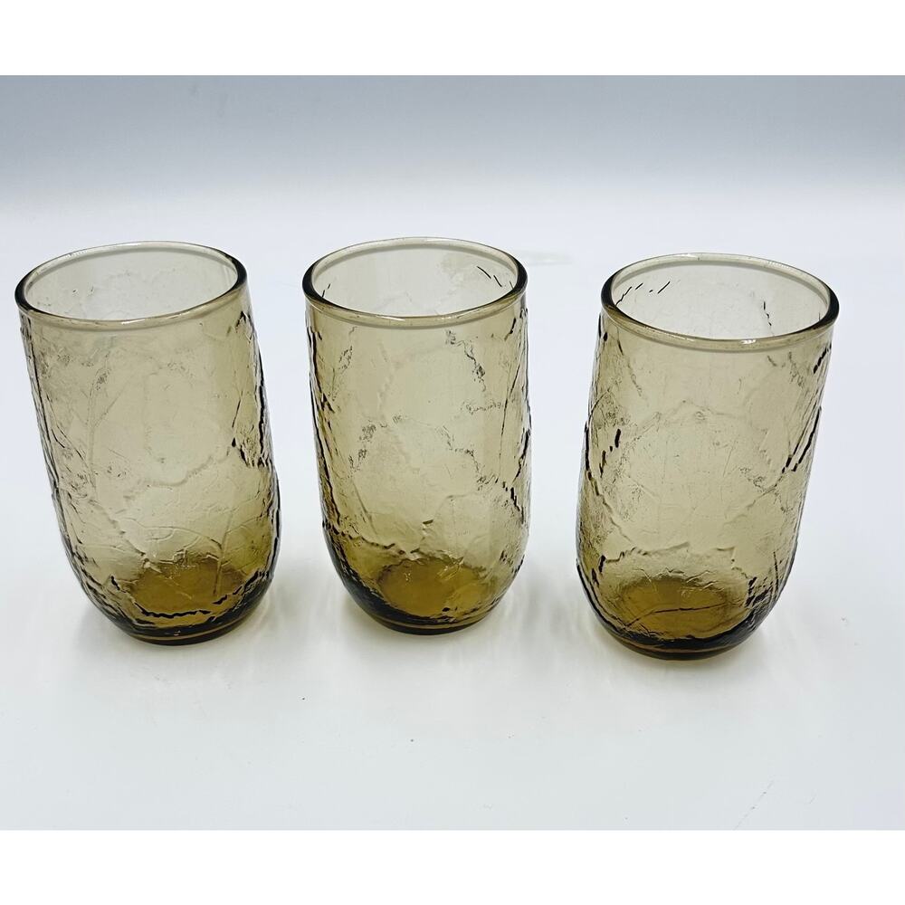 Anchor Hocking Vintage Brown Sherwood Crinkle Juice & Water Drinking Glasses 8pc - Picture 6 of 8